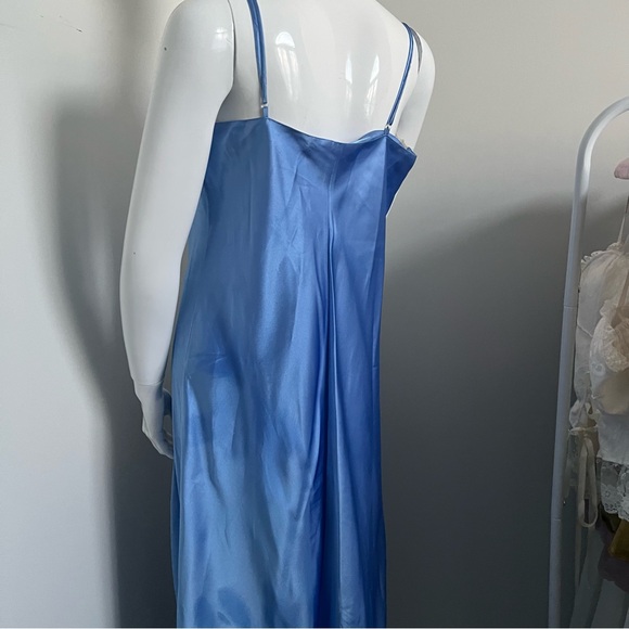 NWT Vintage Blue Satin Lace Trim Slip Dress 90s Lingerie Style Maxi Deadstock L - Picture 7 of 8